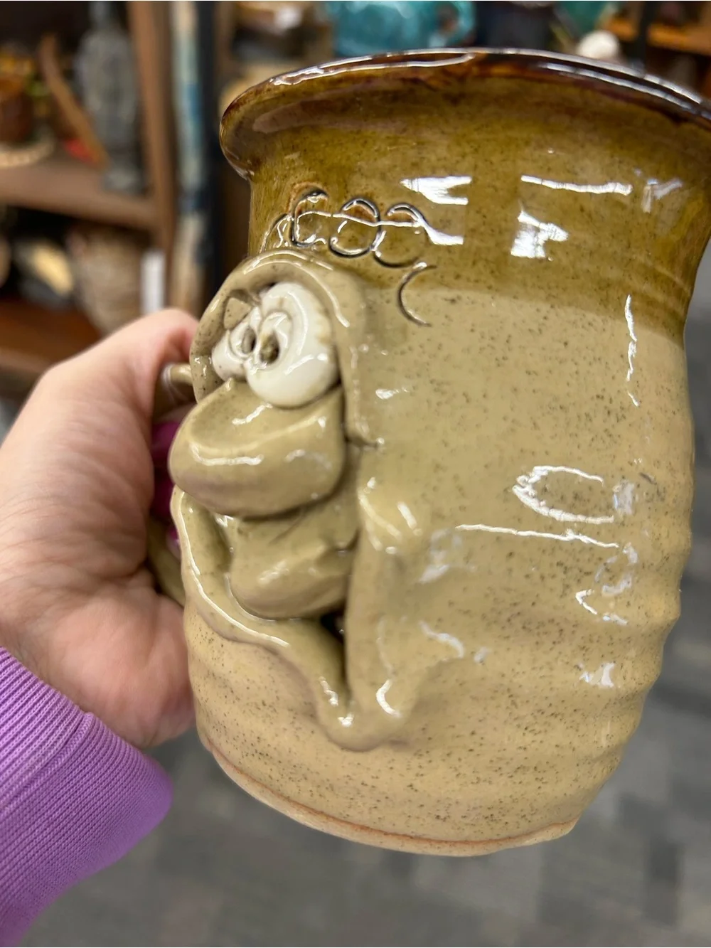 Handmade Creamy Tan Ceramic Mug - Artisan Home Accent ceramic face whimsical
